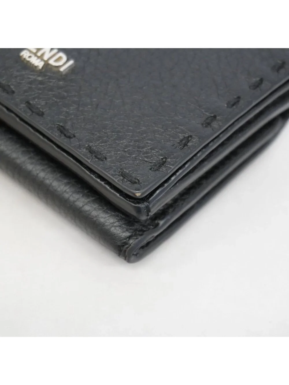 Fendi Trifold Walleteria Sell Leather Black Silver Wallet